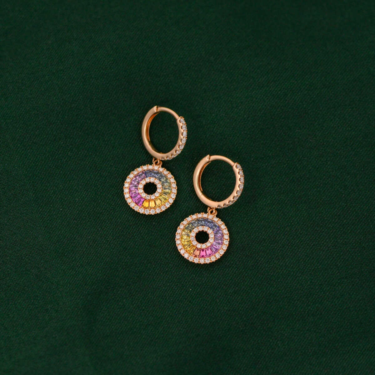 Multi Colored Sapphire and Diamond Earrings