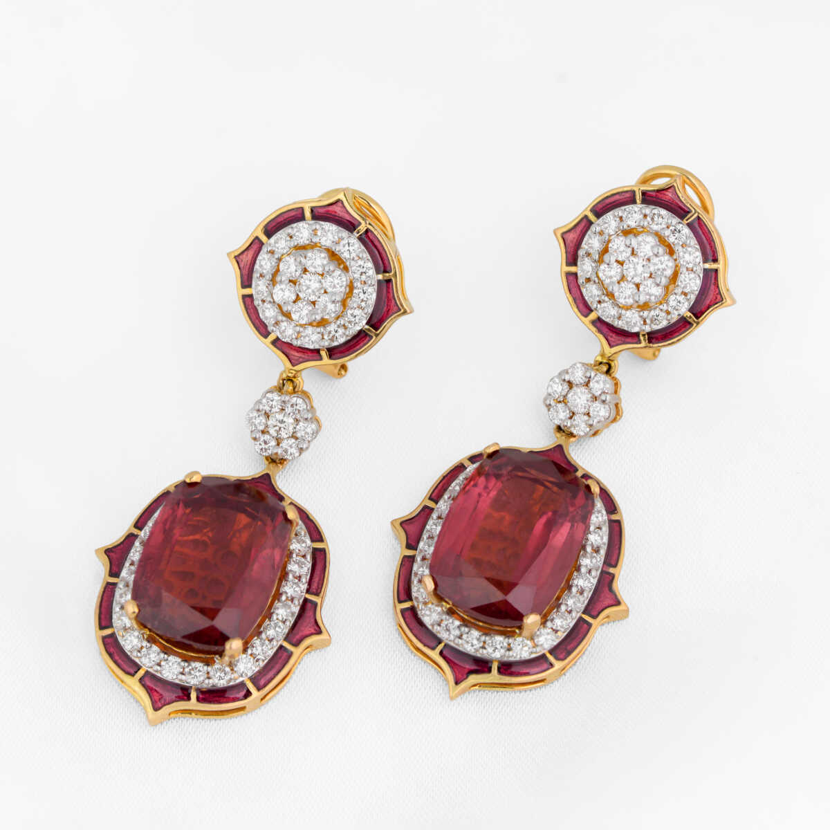 Red Ruby & Diamond Gold Earrings