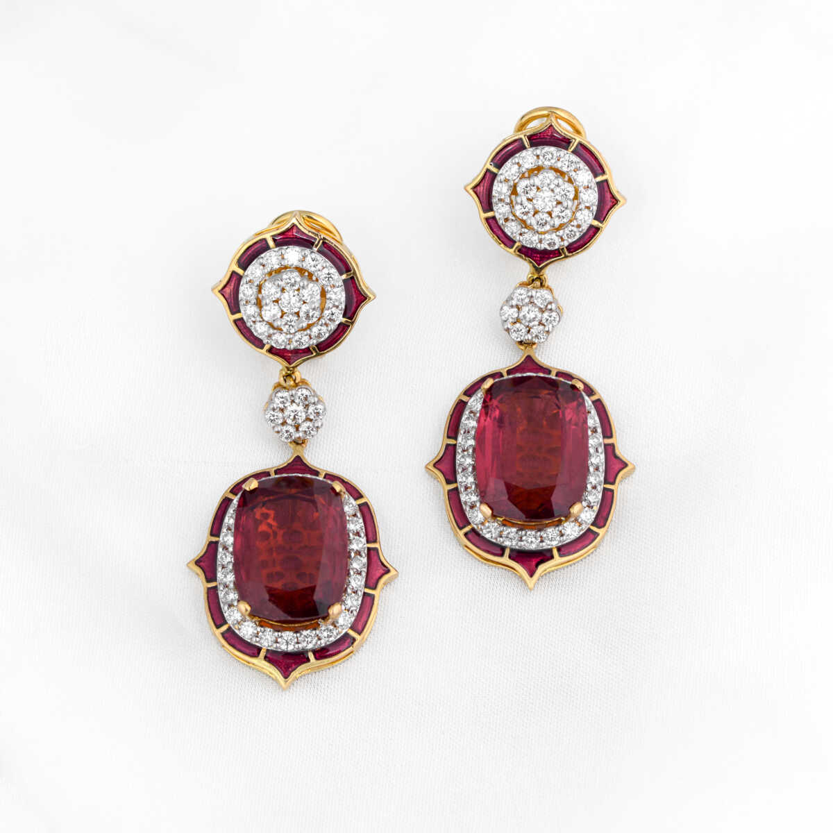 Red Ruby & Diamond Gold Earrings