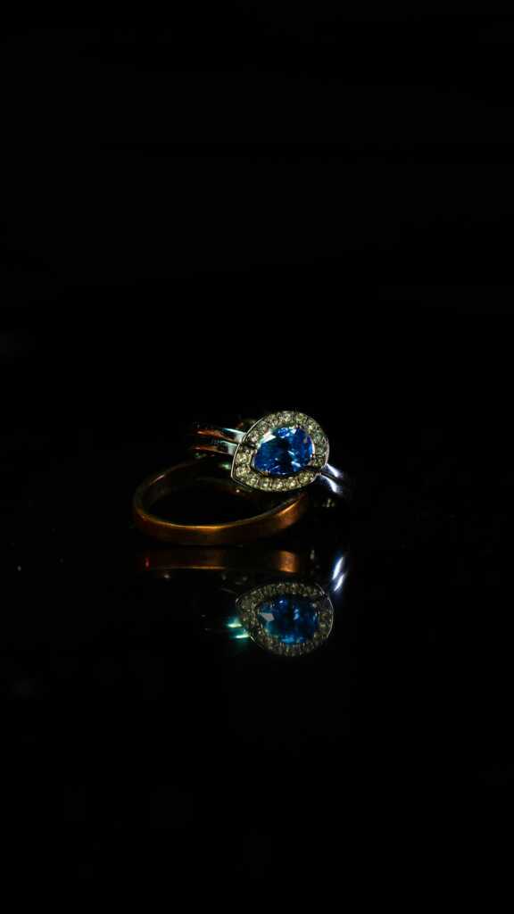 Blue gemstone ring in a silver setting